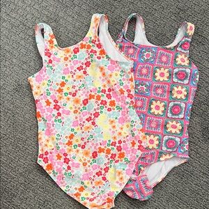 Girls Floral & Crochet Print One-Piece Swimsuits - Pink Multi